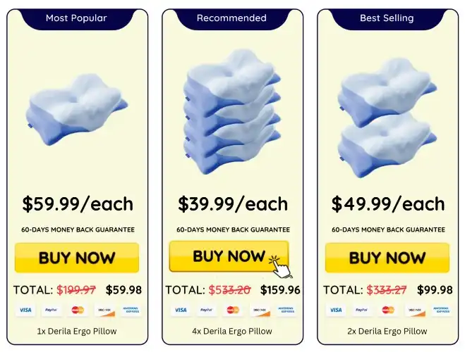 Derila Ergo Shoulder Pain Pillow Pricing USA — Packages